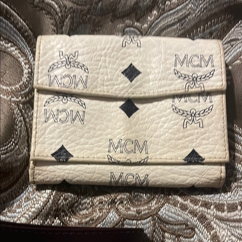 MCM Cream and Black Wallet Classic Monogram Design
